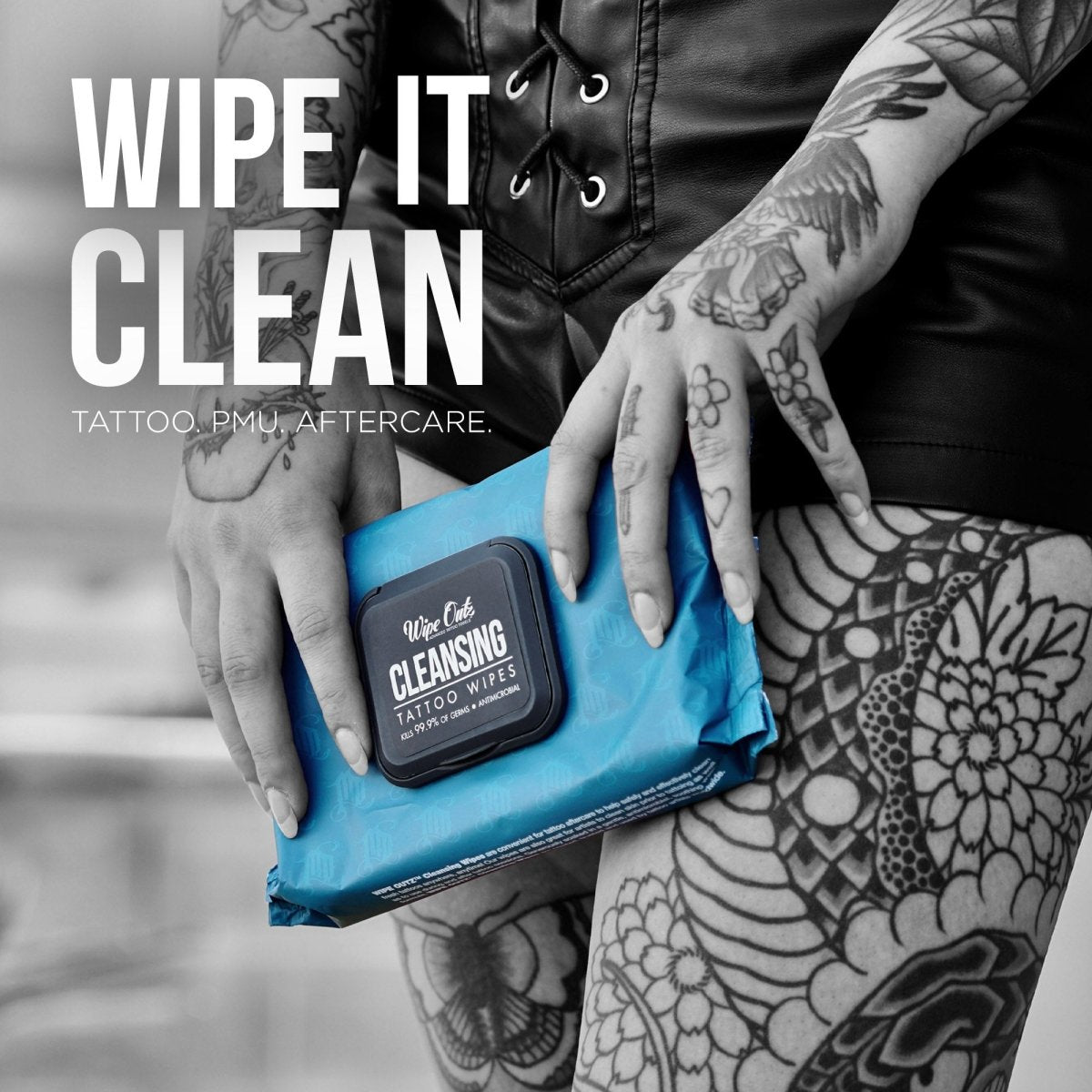 Wipe Outz Cleansing Tattoo Wipes, Tattoo Aftercare, Clean Tattoos, Tattoo Soap, Fragrance Free, No Sting, Soothing Tattoo Wipes,PMU, SMP, Supply Wipes Wholesale
