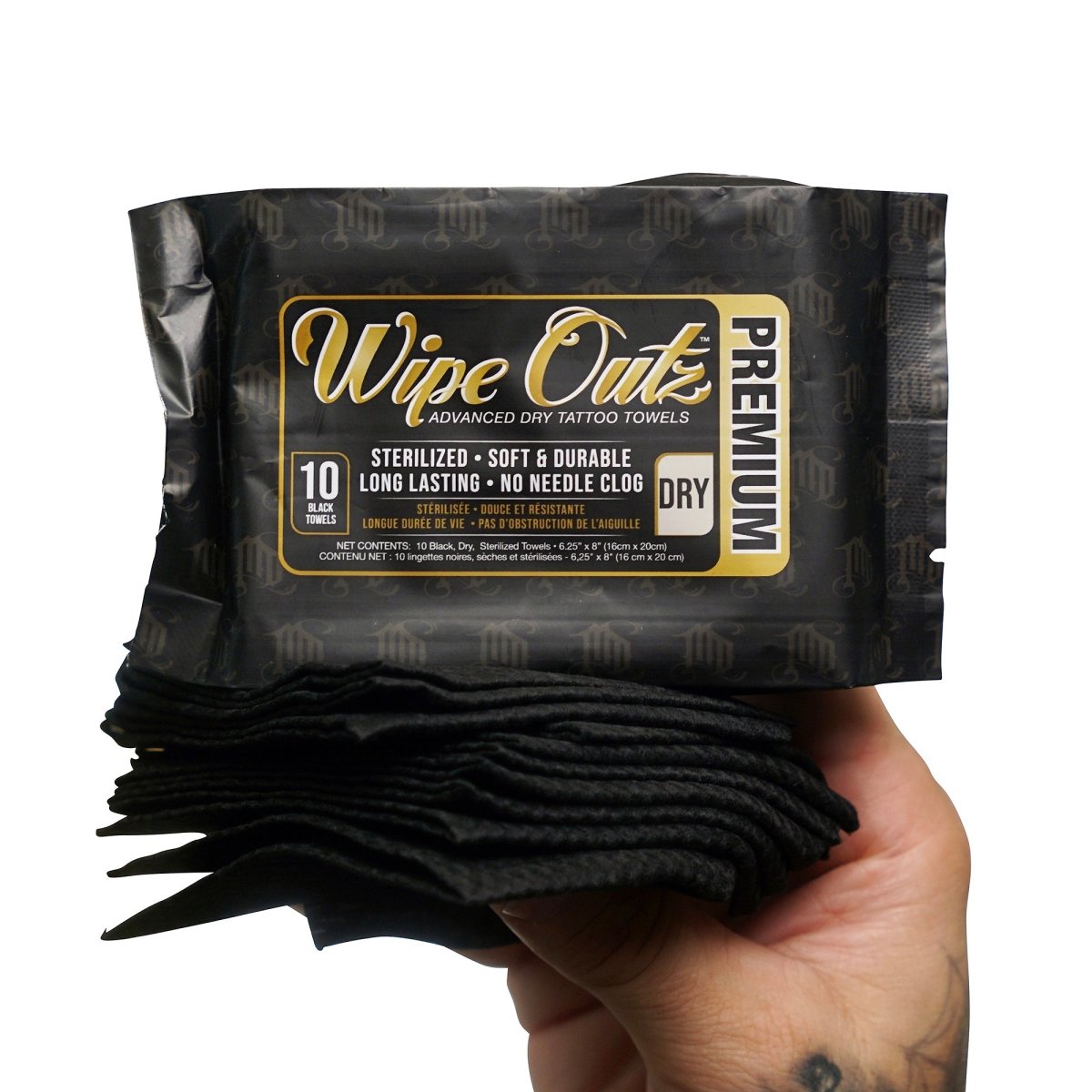 Wipe Outz Premium Dry Tattoo Towels (Black 10 Count) - MD Wipe Outz