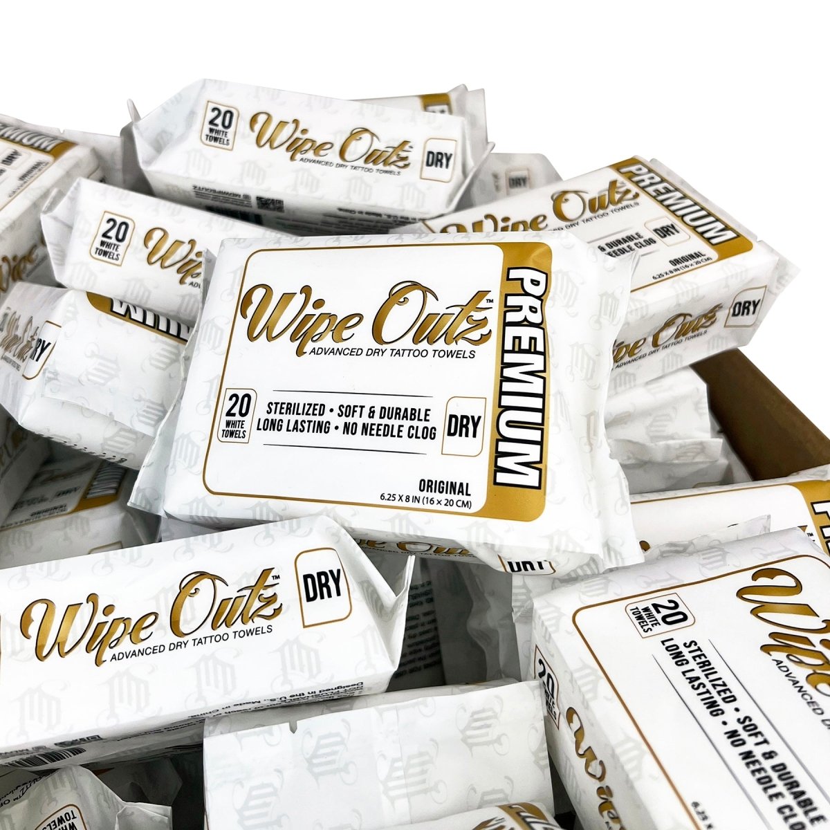 Wipe Outz Premium Dry Tattoo Towels (White 20 Count) PREORDER - MD Wipe Outz